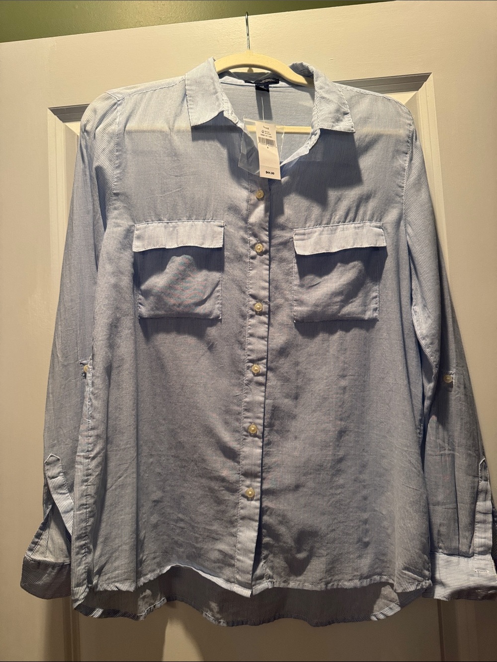 GAP Light Blue Women's Button-Down Shirt with Chest Pockets